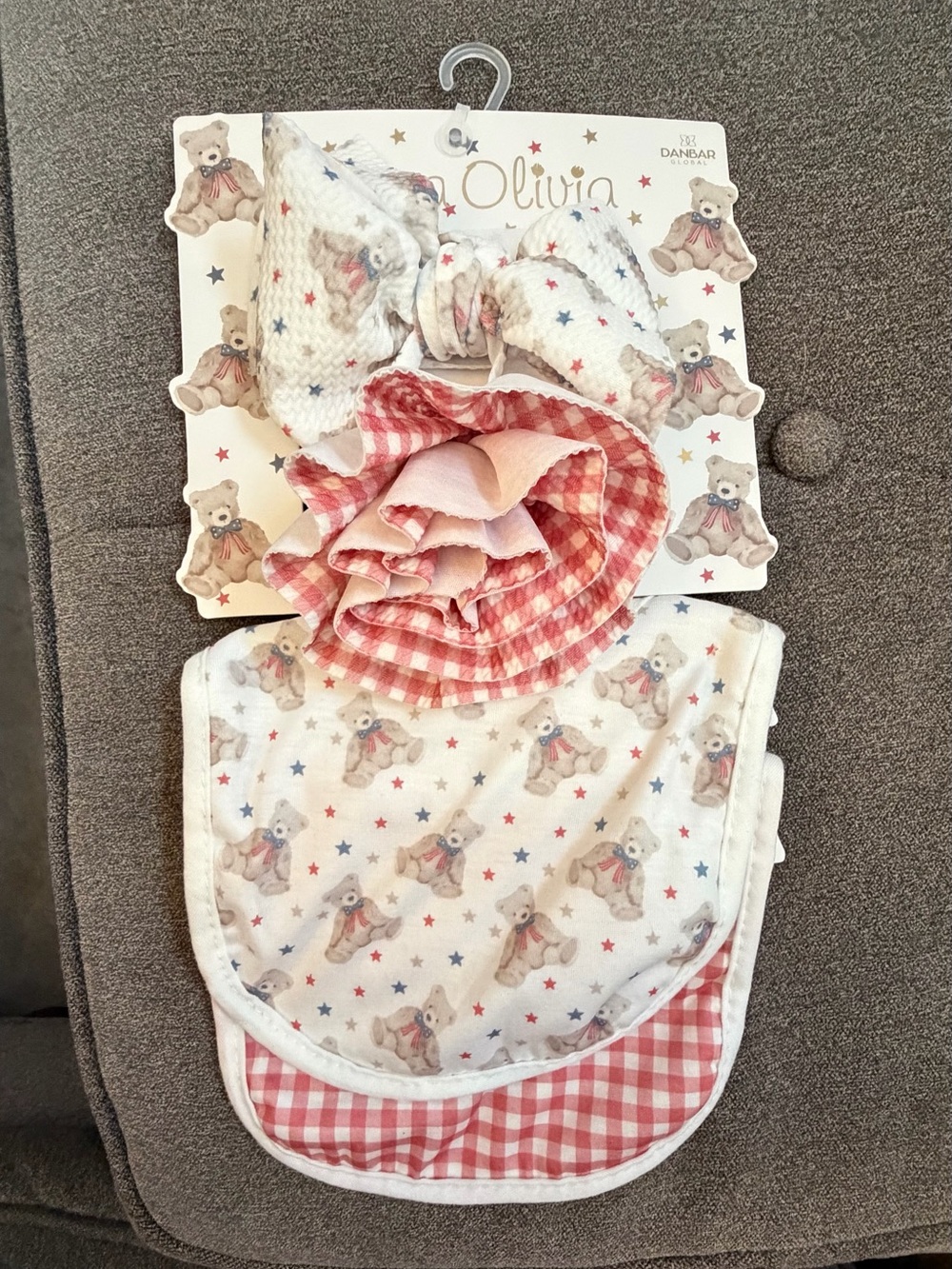 Red & White Baby Bib and Hair Accessory Set